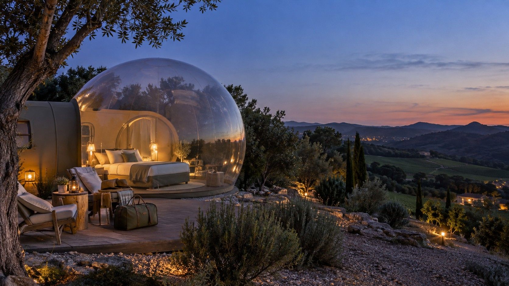Bubble suite en Canyelles al anochecer