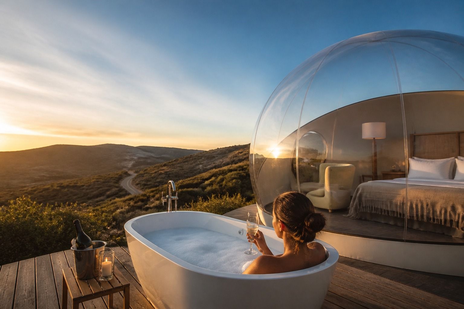 Hotel burbuja en Málaga y Ronda: paisaje, bañera y carretera