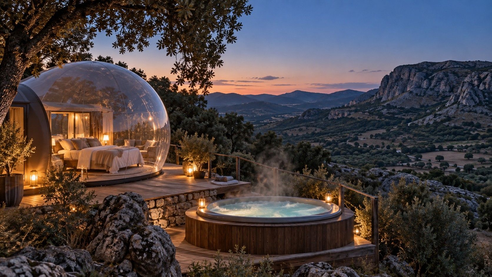 Hotel burbuja con jacuzzi en la Serranía de Ronda